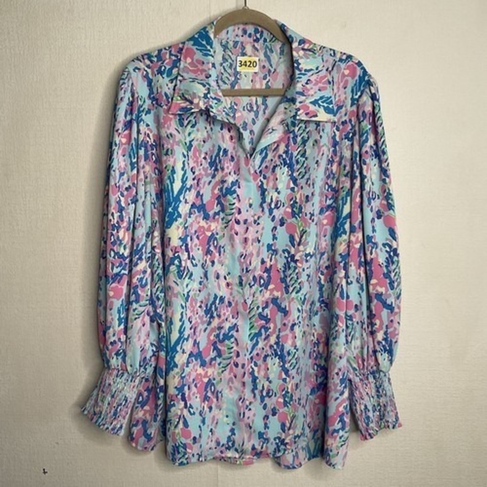 NWOT Pink/Blue Boho Colorful Long Sleeve Tunic Blouse Shirt Women 2XL China